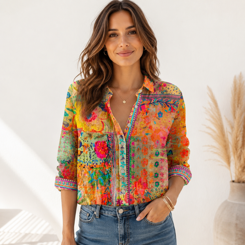 Boho Floral Art Women Blouse Shirt | Colorful Gift For Her