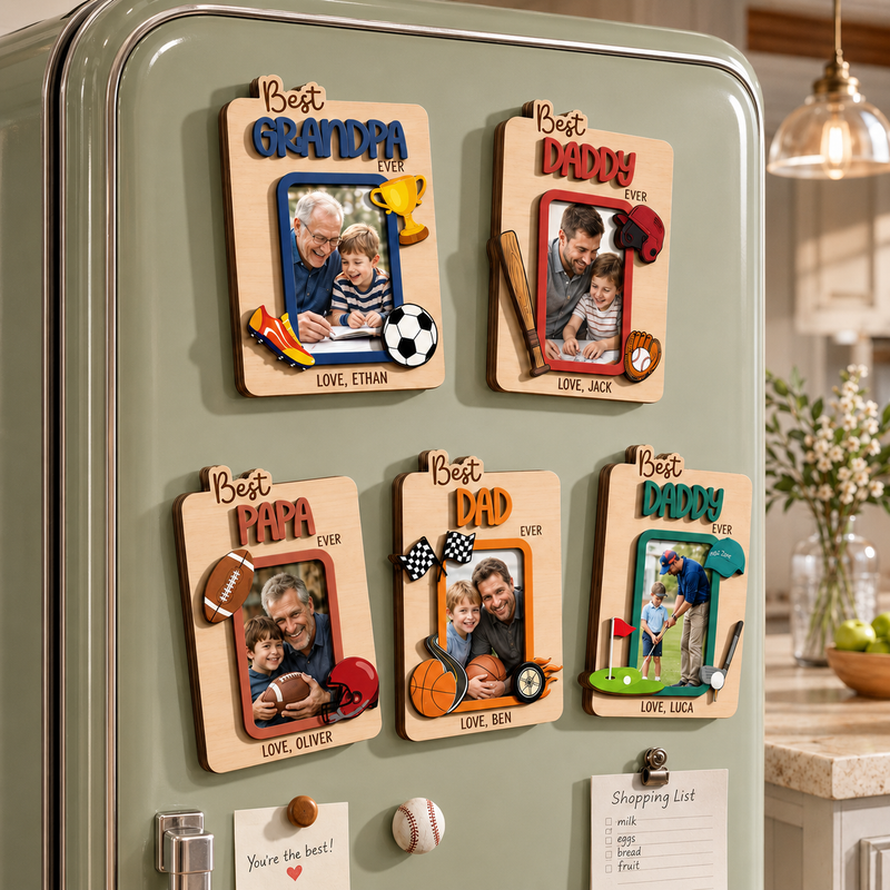 Personalized Father’s Day Photo Magnet – Sports Dad Fridge Frame Gift from Kids