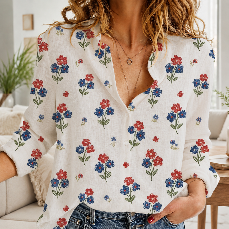 Patriotic Floral 4th Of July Blouse Shirt | Gift For Women