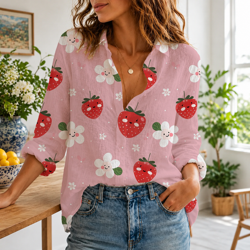 Kawaii Strawberry Women Blouse Shirt | Gift For Strawberry Lovers