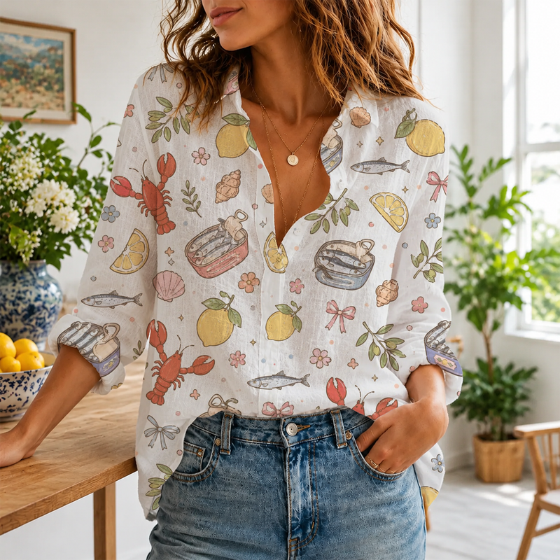 Seafood Summer Beach Blouse Shirt | Gift For Coastal Food Lovers