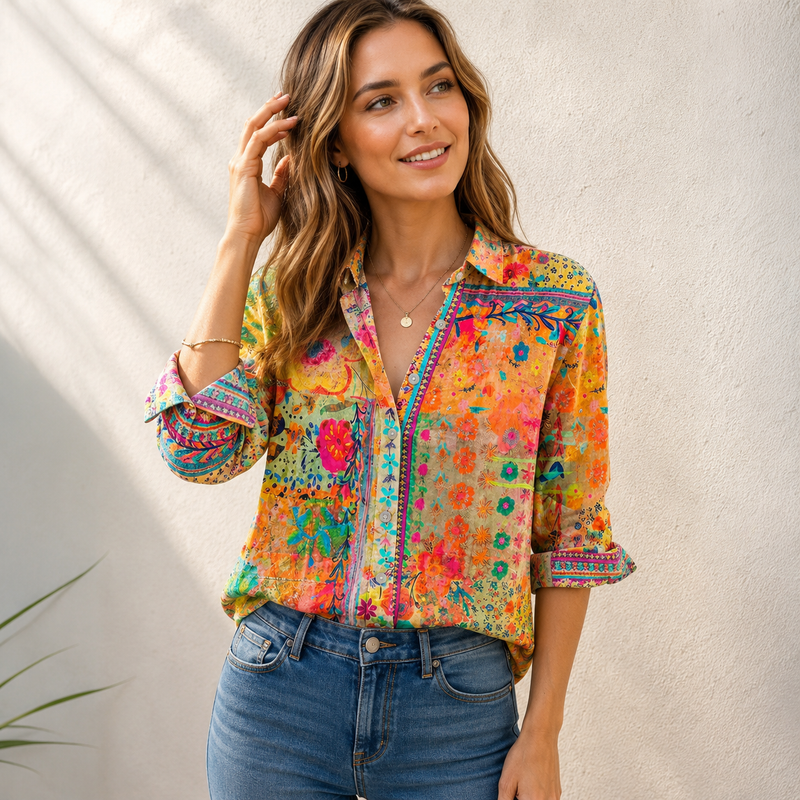 Boho Floral Art Women Blouse Shirt | Colorful Gift For Her