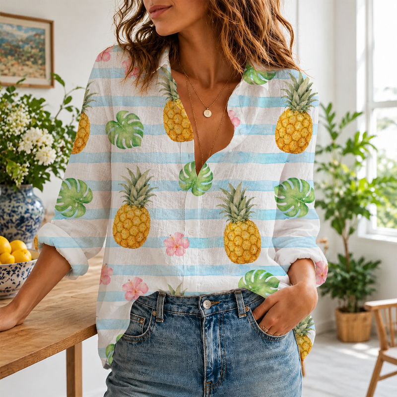 Tropical Pineapple Summer Blouse Shirt | Gift For Fruit Lovers
