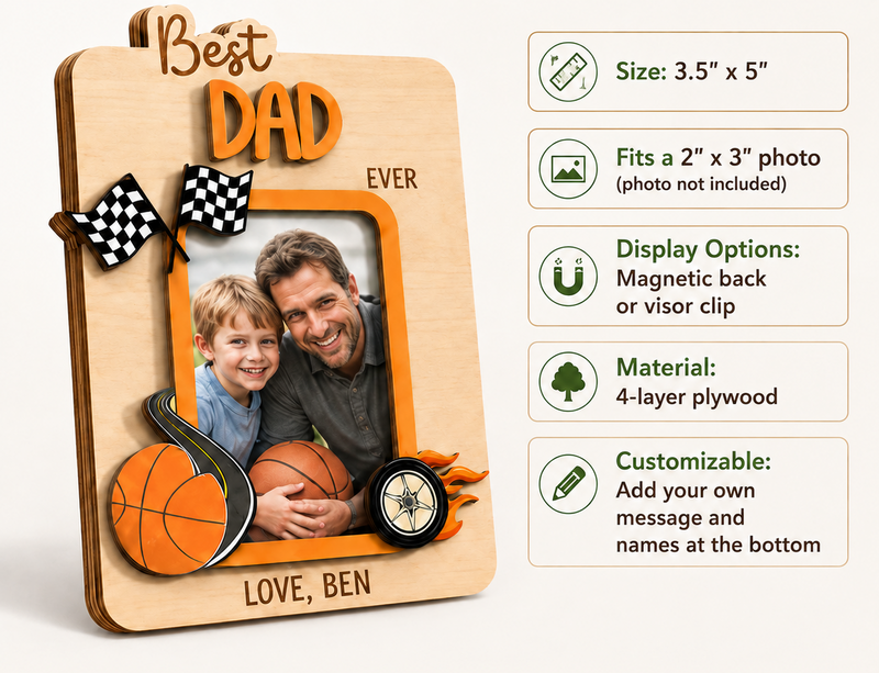 Personalized Father’s Day Photo Magnet – Sports Dad Fridge Frame Gift from Kids