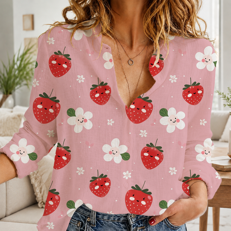 Kawaii Strawberry Women Blouse Shirt | Gift For Strawberry Lovers