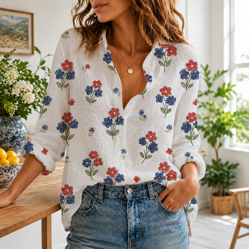 Patriotic Floral 4th Of July Blouse Shirt | Gift For Women