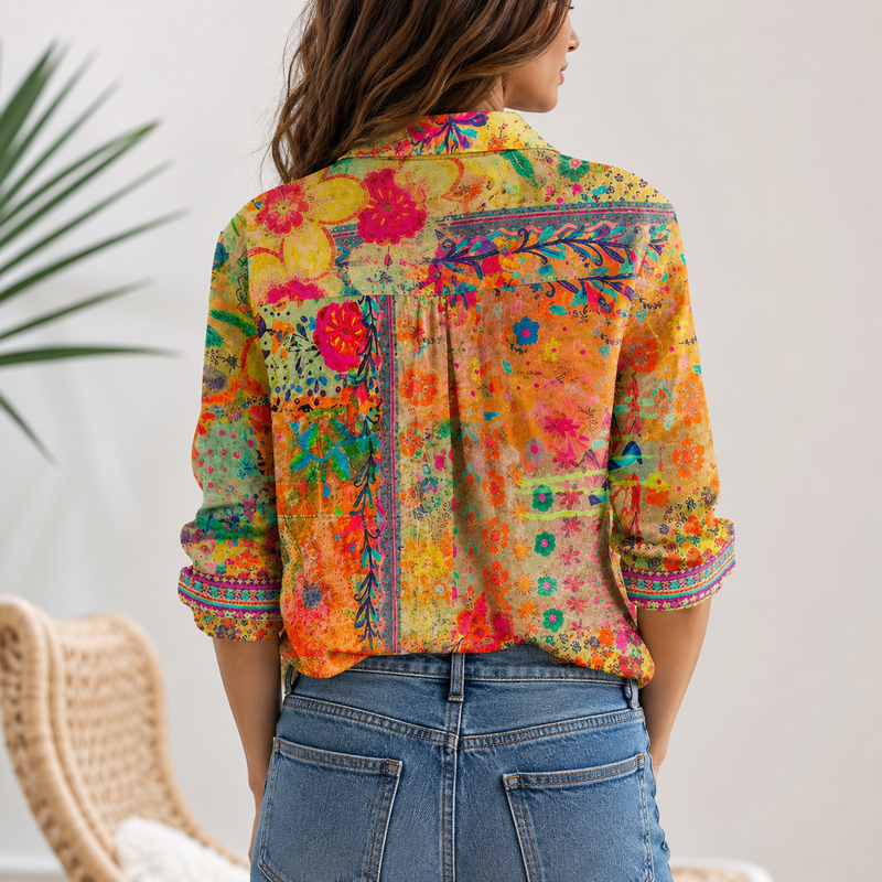 Boho Floral Art Women Blouse Shirt | Colorful Gift For Her