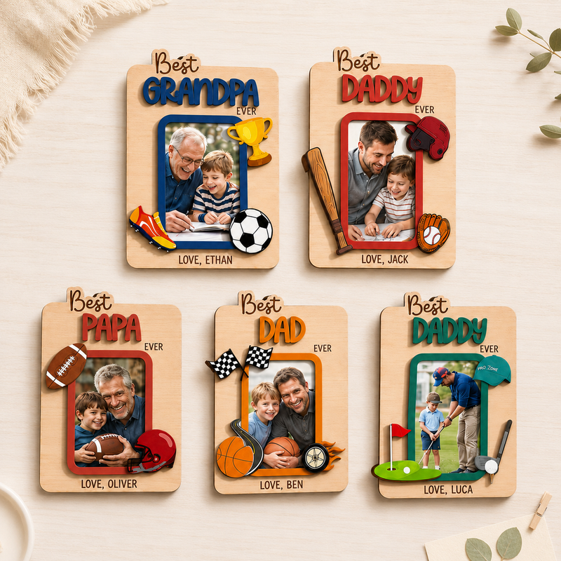 Personalized Father’s Day Photo Magnet – Sports Dad Fridge Frame Gift from Kids