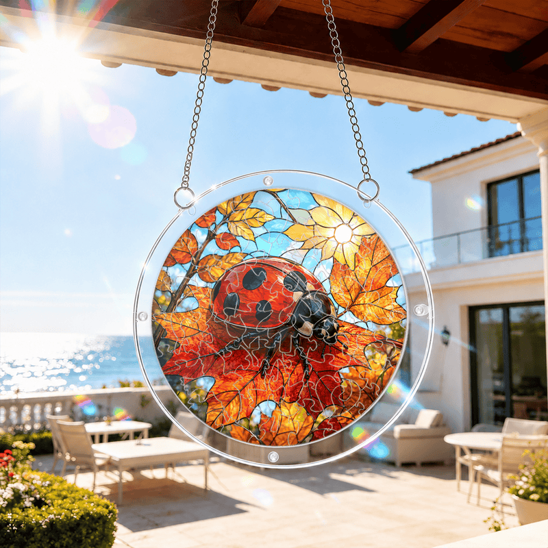 Ladybug Acrylic Puzzle Suncatcher, Fall Window Hanging Decor, Gift for Nature Lovers