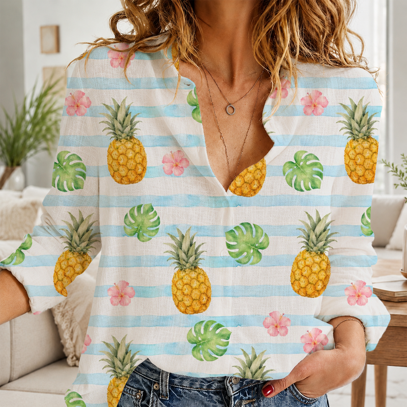 Tropical Pineapple Summer Blouse Shirt | Gift For Fruit Lovers