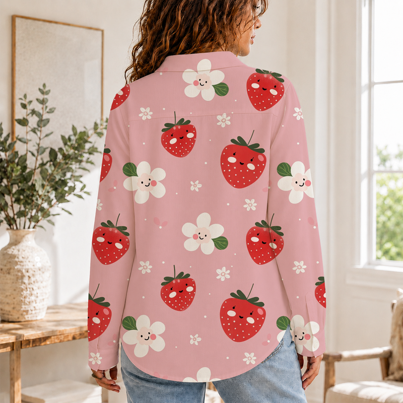 Kawaii Strawberry Women Blouse Shirt | Gift For Strawberry Lovers