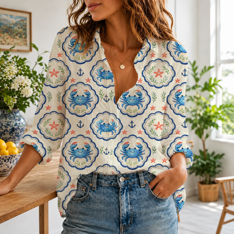 Coastal Crab Summer Beach Blouse | Gift For Beach Lovers