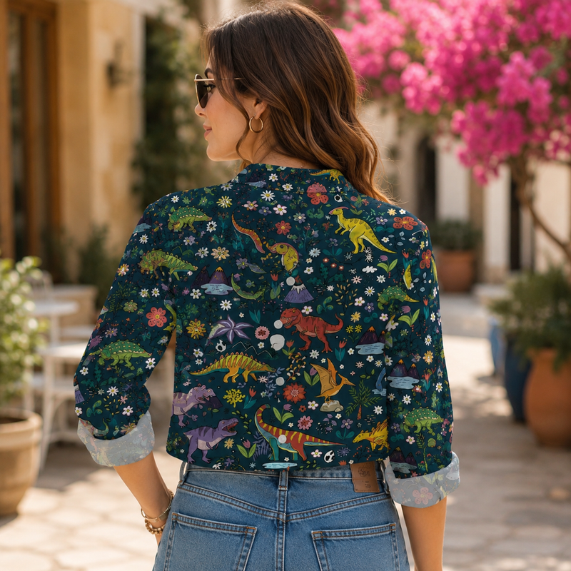 Dinosaur Floral Women Blouse Shirt | Gift For Dinosaur Lovers