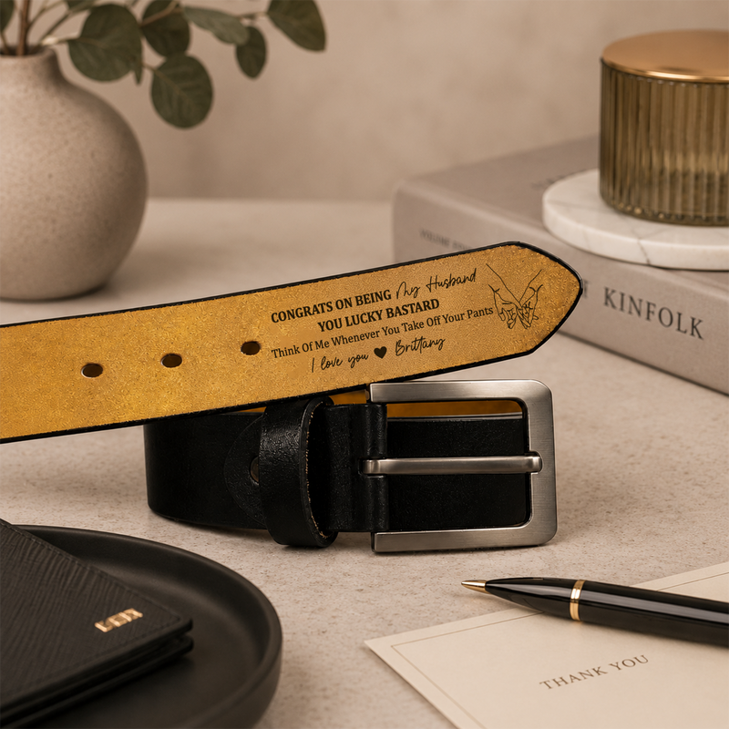 Personalized Leather Belt For Husband | Custom Anniversary Gift For Him