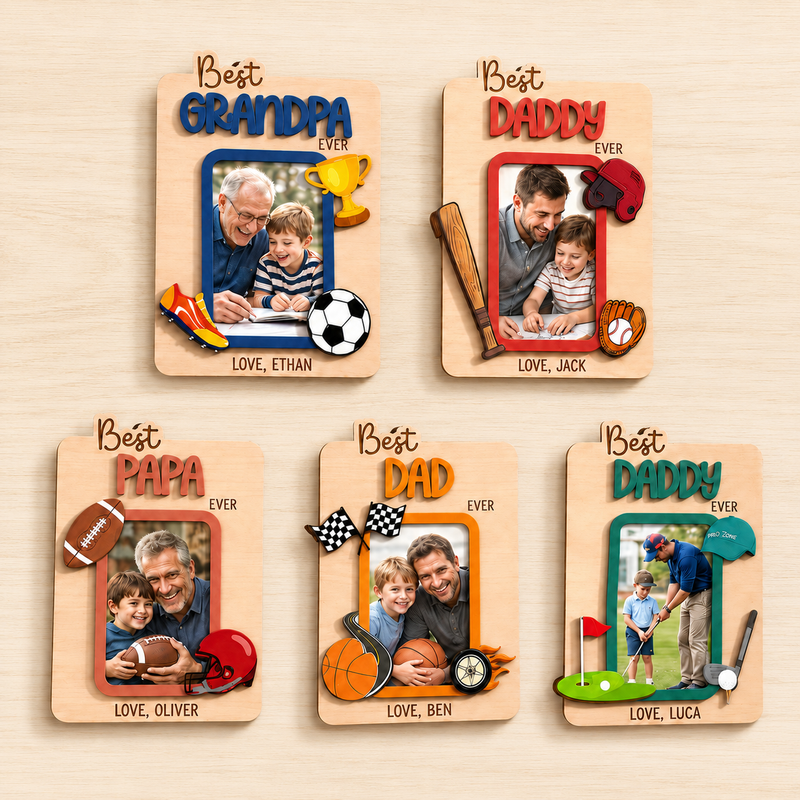 Personalized Father’s Day Photo Magnet – Sports Dad Fridge Frame Gift from Kids