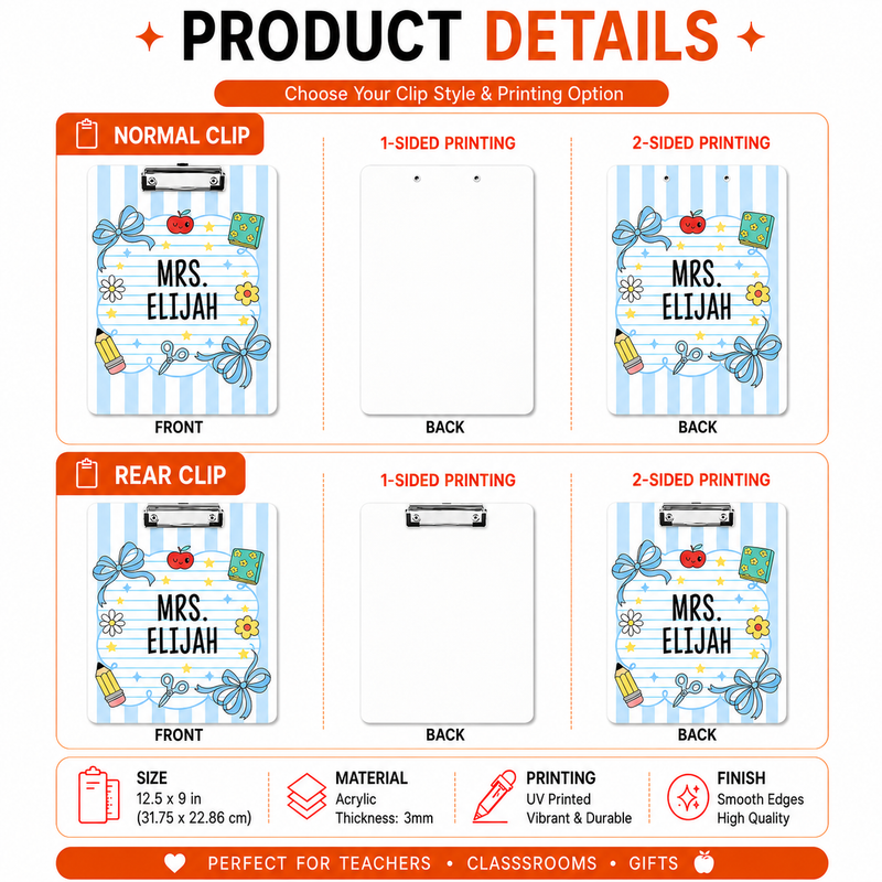 Custom Acrylic Paper Clipboard | Gift for Teachers | Durable Clear Clipboard for Office & School Supplies