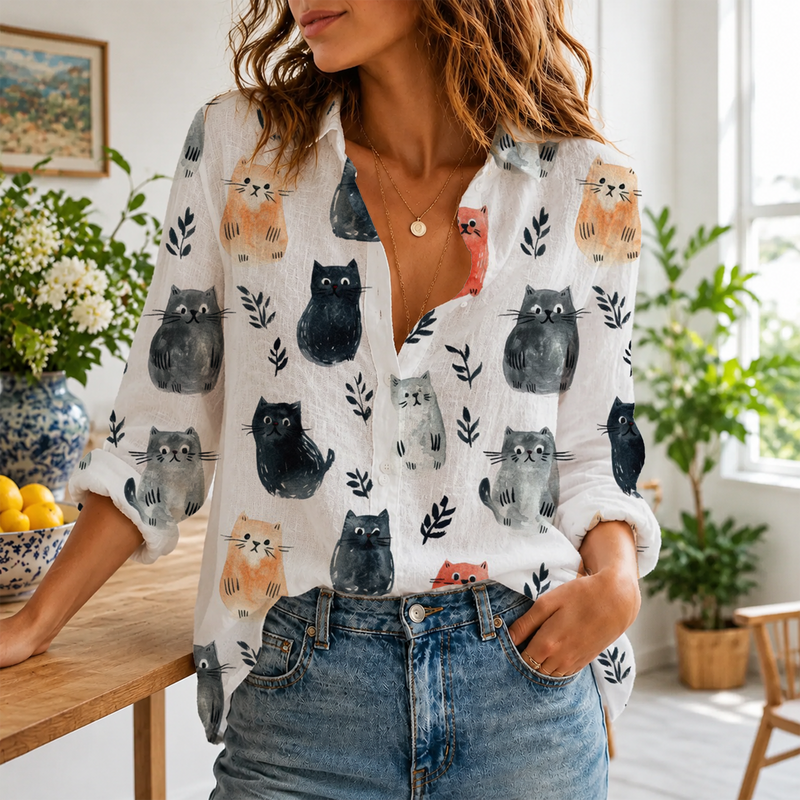 Whimsical Cat Lover Blouse Shirt | Gift For Cat Lovers