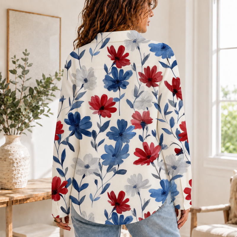 Patriotic Floral 4th Of July Blouse Shirt | Gift For Women