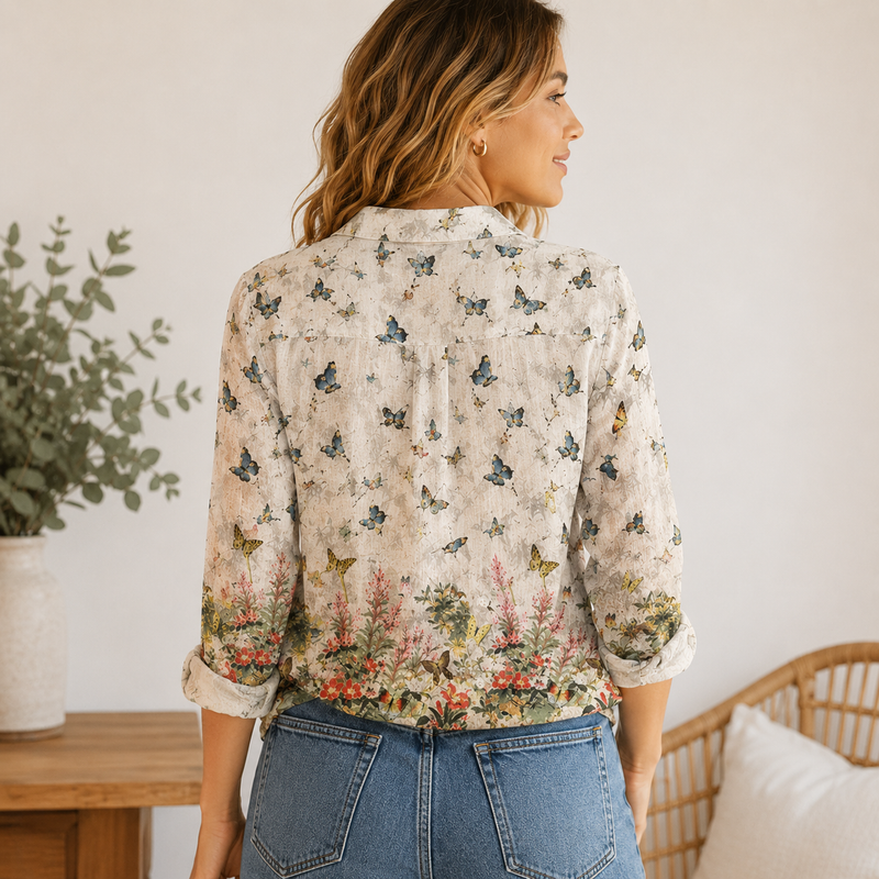 Vintage Butterfly Garden Border Blouse Shirt | Gift For Butterfly Lovers