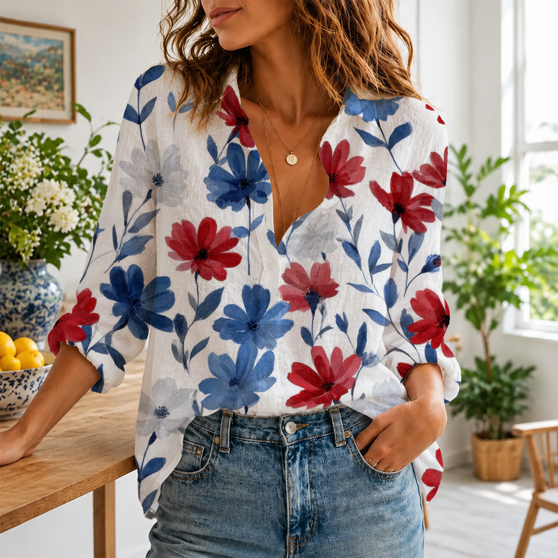 Patriotic Floral 4th Of July Blouse Shirt | Gift For Women