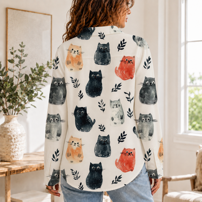Whimsical Cat Lover Blouse Shirt | Gift For Cat Lovers