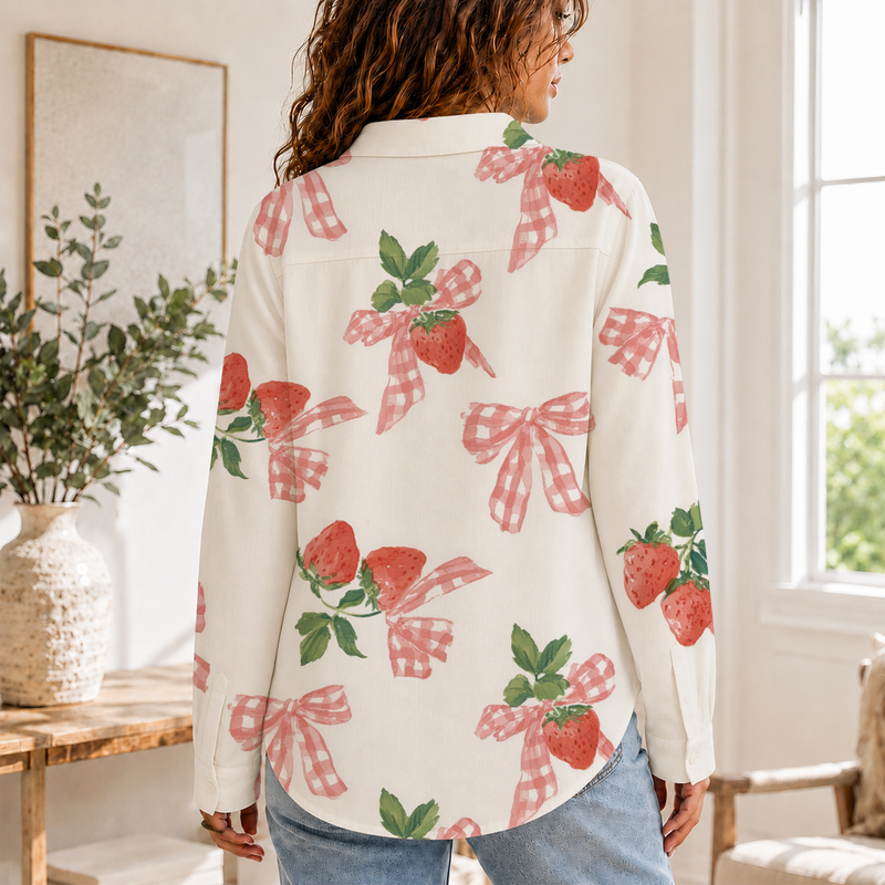 Strawberry Bow Women Blouse Shirt | Gift For Strawberry Lovers