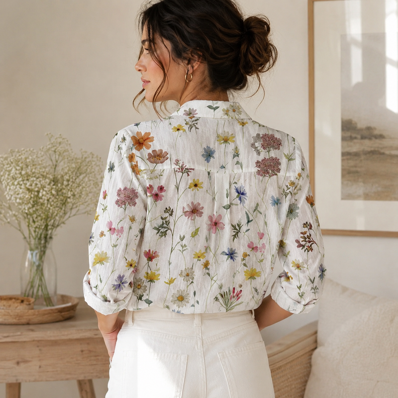 Colorful Botanical Meadow Summer Blouse Shirt | Gift For Plant Lovers