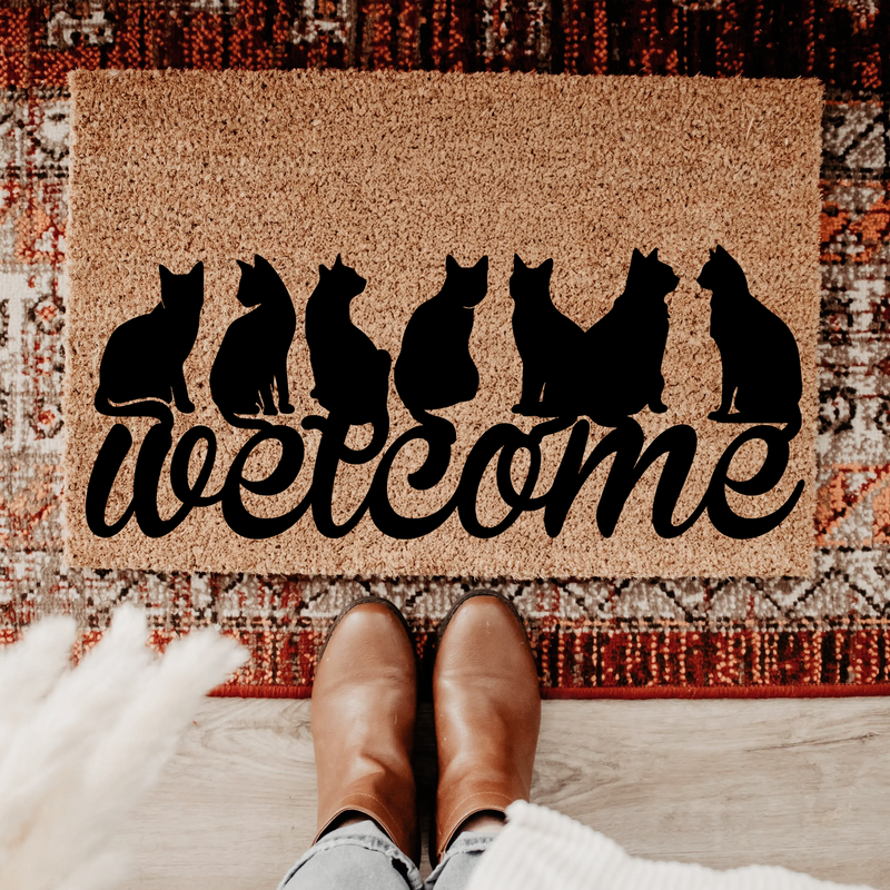 Black Cat Welcome Doormat | Gift For Cat Lovers