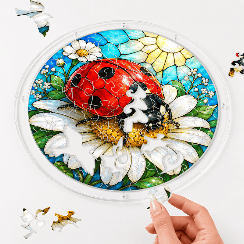Ladybug Daisy Acrylic Puzzle Suncatcher, Window Hanging Decor, Gift for Nature Lovers