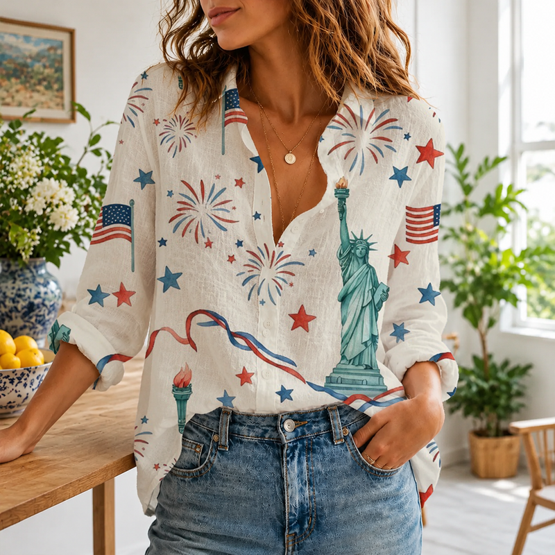Statue of Liberty Women Blouse Shirt | Gift For Patriotic Lovers