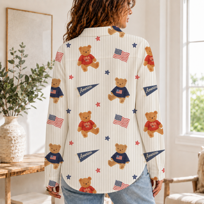 Patriotic Bear 4th Of July Blouse Shirt | Gift For Women