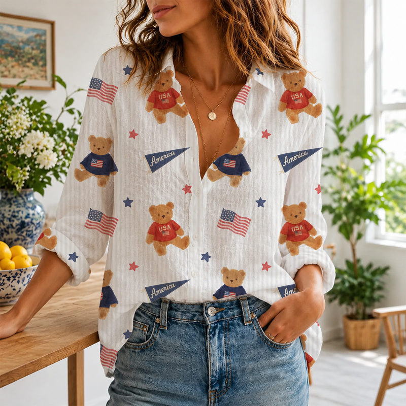 Patriotic Bear 4th Of July Blouse Shirt | Gift For Women