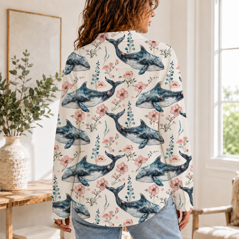 Blue Whale Floral Summer Blouse | Gift For Ocean Lovers