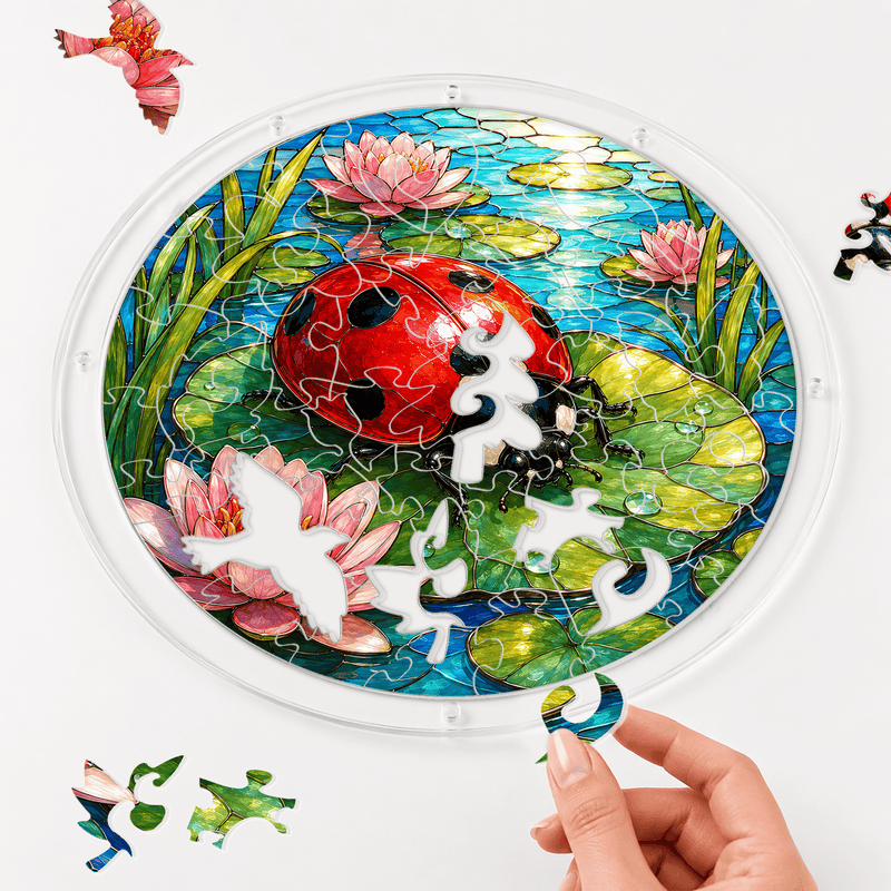 Ladybug Lotus Acrylic Puzzle Suncatcher, Window Hanging Decor, Gift for Nature Lovers