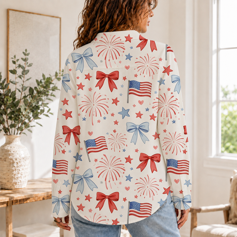 Coquette Bow 4th Of July Patriotic Blouse Shirt | Gift For Women