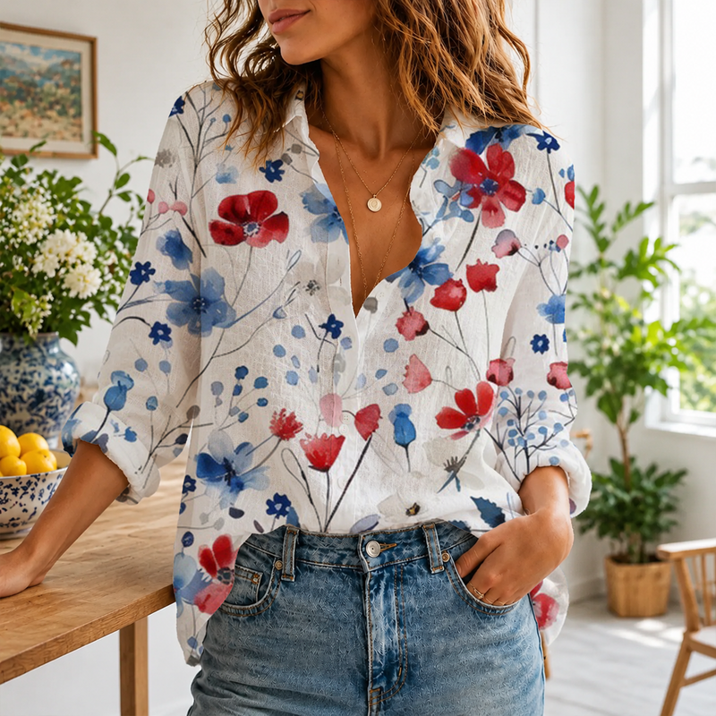 Patriotic Wildflower Women Blouse Shirt | Gift For Flower Lovers