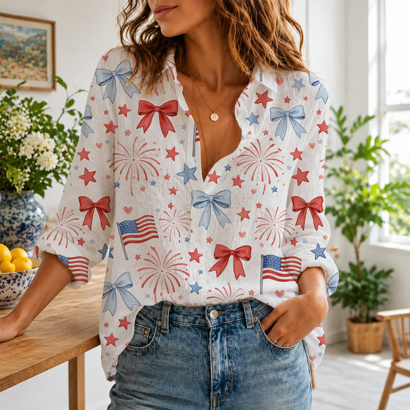 Coquette Bow 4th Of July Patriotic Blouse Shirt | Gift For Women