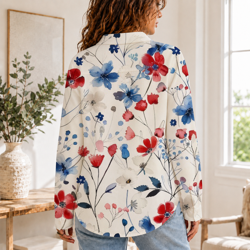Patriotic Wildflower Women Blouse Shirt | Gift For Flower Lovers