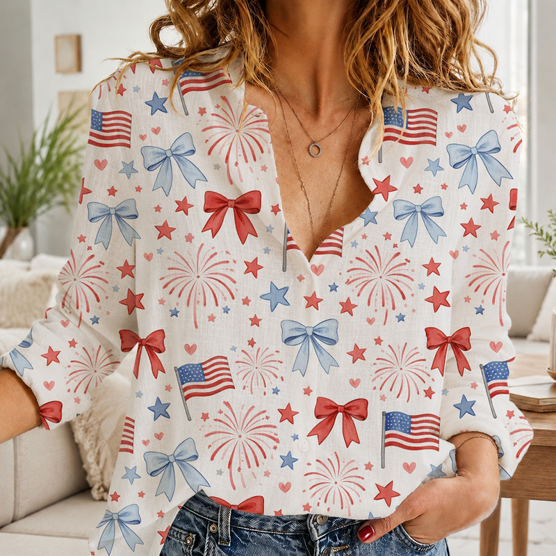 Coquette Bow 4th Of July Patriotic Blouse Shirt | Gift For Women