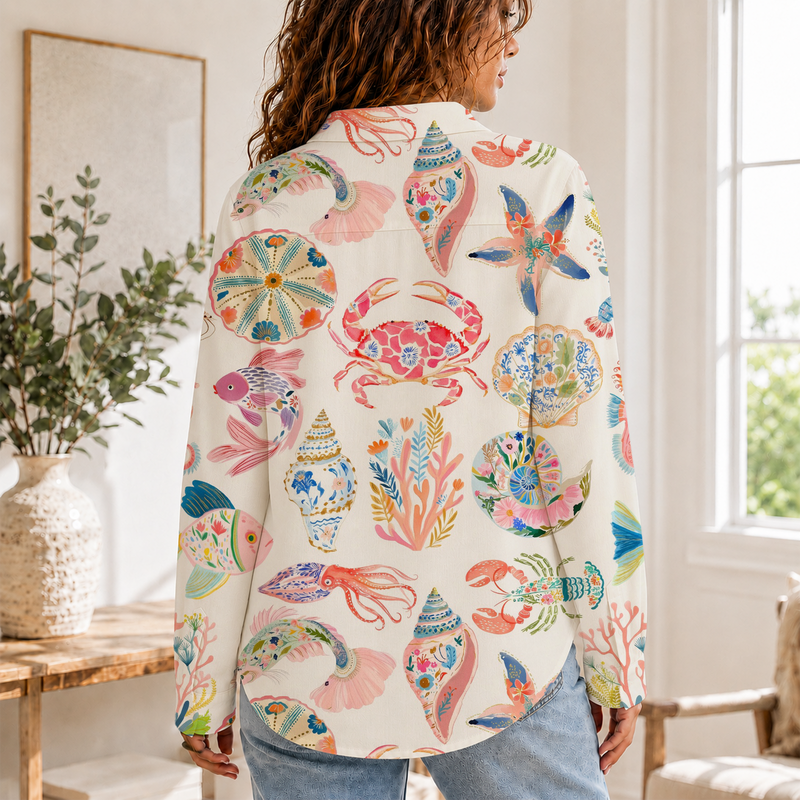 Ocean Sea Life Summer Blouse Shirt | Gift For Beach Lovers