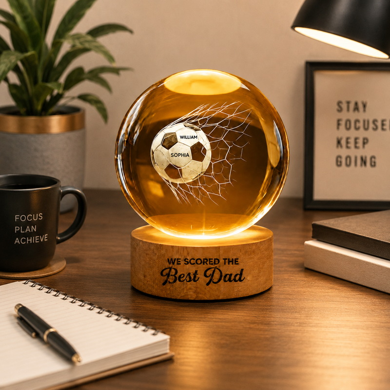 Personalized Soccer Dad Crystal Ball Lamp | Father’s Day Gift for Football Lovers