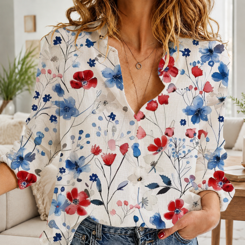 Patriotic Wildflower Women Blouse Shirt | Gift For Flower Lovers
