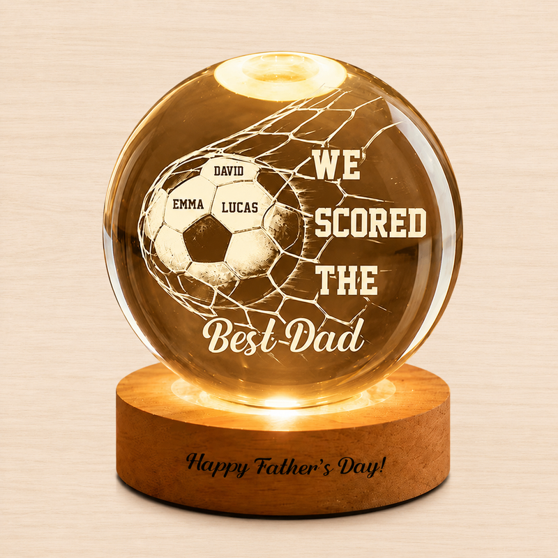 Personalized Soccer Dad Crystal Ball Light | Custom Father's Day Gift from Kids
