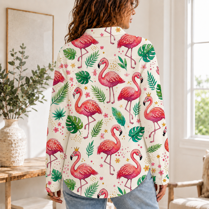 Tropical Flamingo Summer Blouse Shirt | Gift For Flamingo Lovers