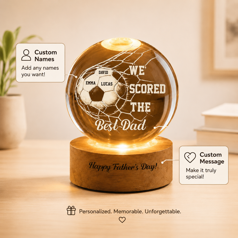 Personalized Soccer Dad Crystal Ball Light | Custom Father's Day Gift from Kids