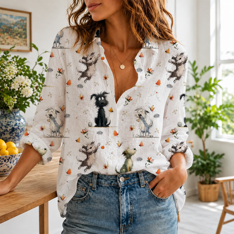 Whimsical Puppy Dog Blouse Shirt | Cute Gift For Dog Lovers
