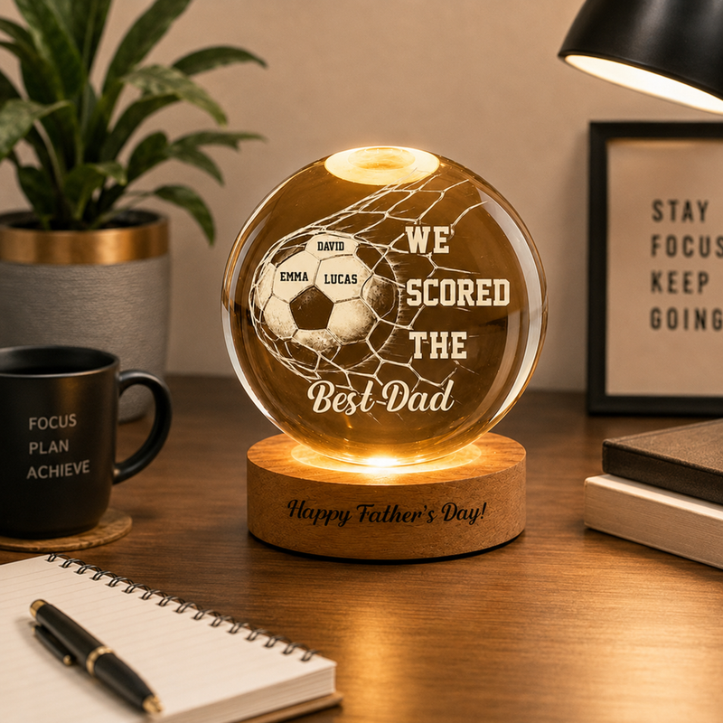 Personalized Soccer Dad Crystal Ball Light | Custom Father's Day Gift from Kids