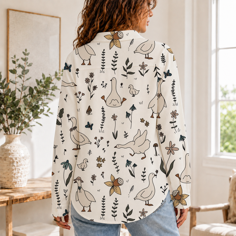 Cute Duck Doodle Summer Blouse | Gift For Bird Lovers