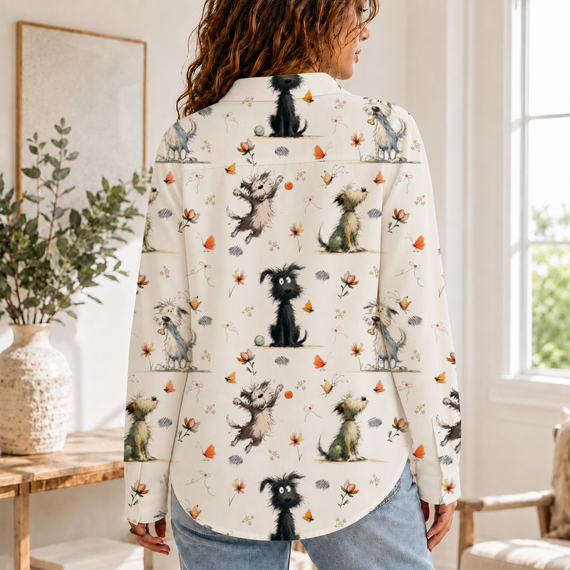 Whimsical Puppy Dog Blouse Shirt | Cute Gift For Dog Lovers