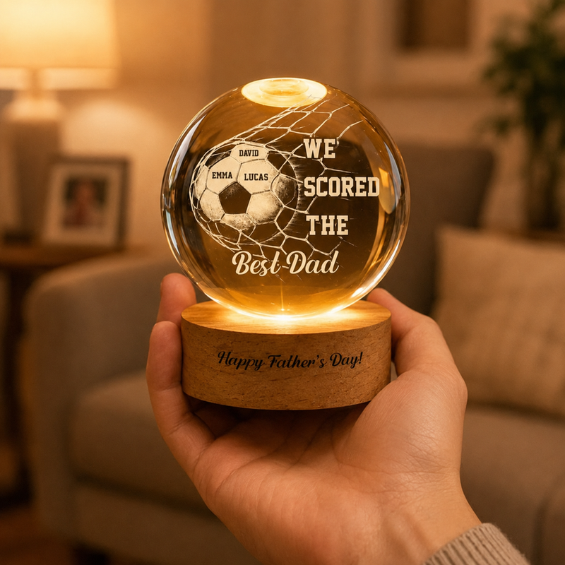 Personalized Soccer Dad Crystal Ball Light | Custom Father's Day Gift from Kids